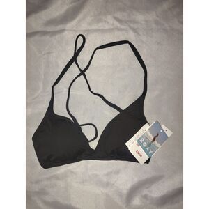 NWT Roxy Triangle Bikini Top Criss Cross Back Size XS Black Surf Beach Swim